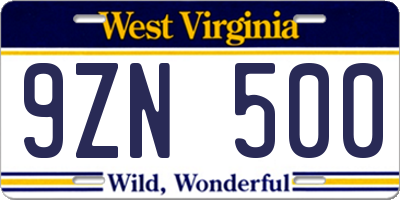WV license plate 9ZN500