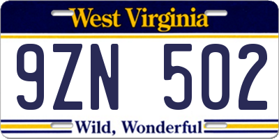 WV license plate 9ZN502