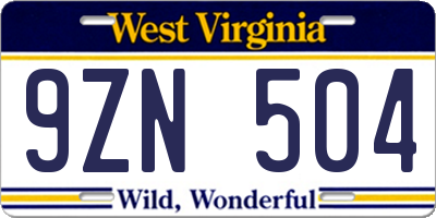 WV license plate 9ZN504