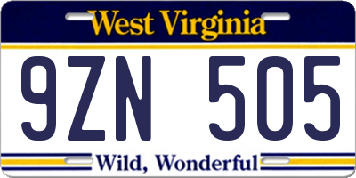 WV license plate 9ZN505