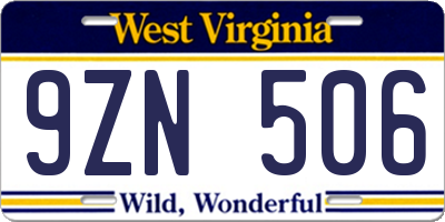 WV license plate 9ZN506