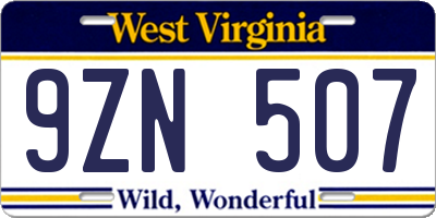 WV license plate 9ZN507