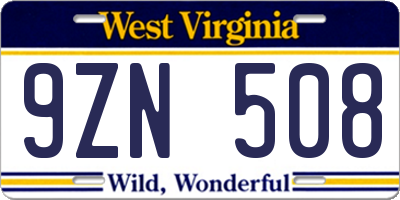 WV license plate 9ZN508
