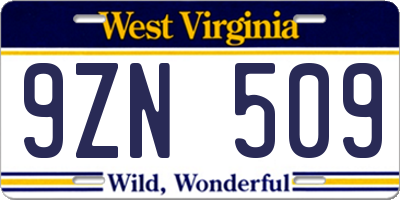 WV license plate 9ZN509