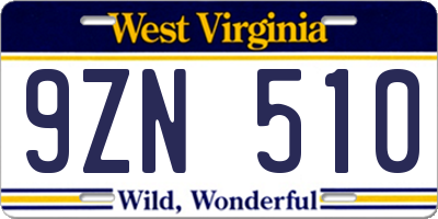 WV license plate 9ZN510