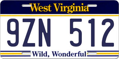 WV license plate 9ZN512