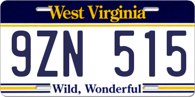 WV license plate 9ZN515