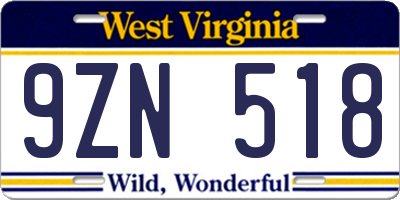 WV license plate 9ZN518