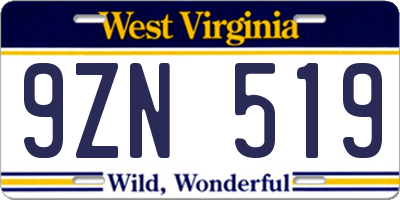 WV license plate 9ZN519