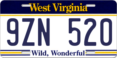 WV license plate 9ZN520