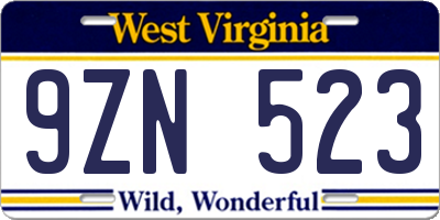 WV license plate 9ZN523