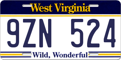WV license plate 9ZN524