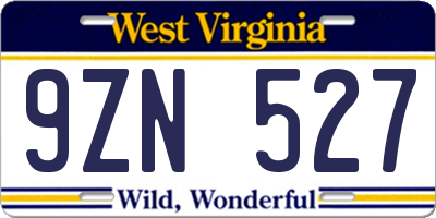 WV license plate 9ZN527