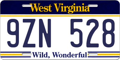 WV license plate 9ZN528