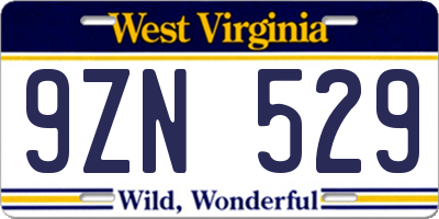 WV license plate 9ZN529