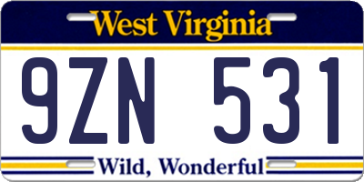 WV license plate 9ZN531