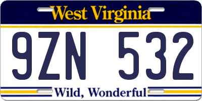 WV license plate 9ZN532