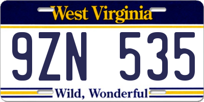 WV license plate 9ZN535