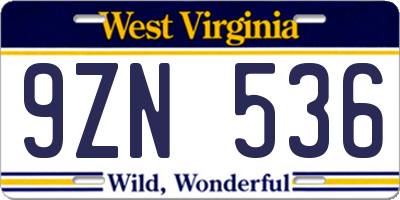 WV license plate 9ZN536