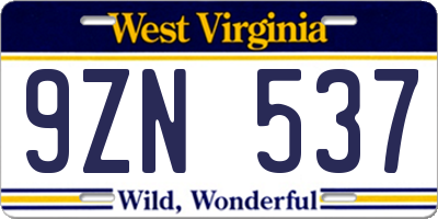 WV license plate 9ZN537