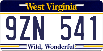 WV license plate 9ZN541