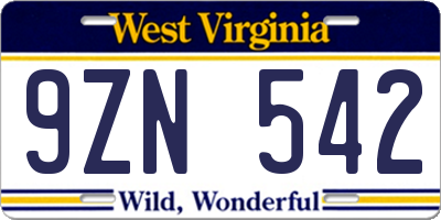 WV license plate 9ZN542