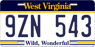 WV license plate 9ZN543