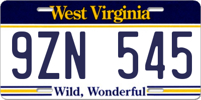 WV license plate 9ZN545