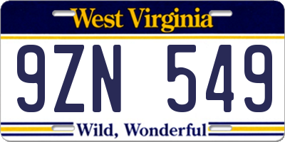 WV license plate 9ZN549