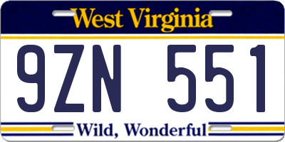 WV license plate 9ZN551