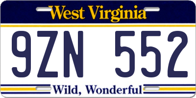 WV license plate 9ZN552