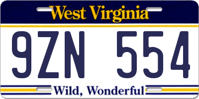 WV license plate 9ZN554