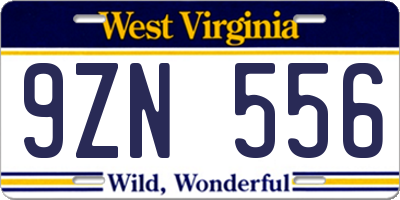 WV license plate 9ZN556