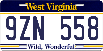 WV license plate 9ZN558
