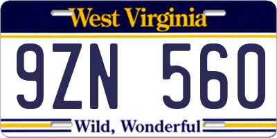WV license plate 9ZN560
