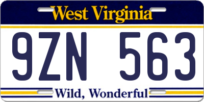 WV license plate 9ZN563