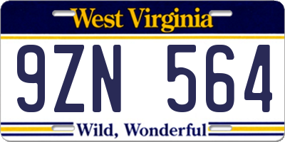 WV license plate 9ZN564