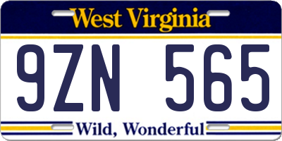 WV license plate 9ZN565
