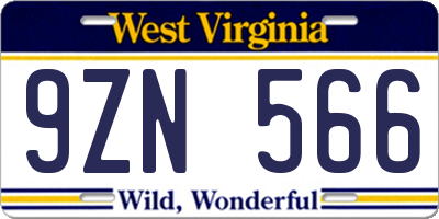 WV license plate 9ZN566