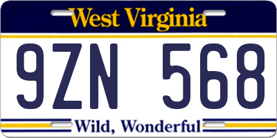 WV license plate 9ZN568