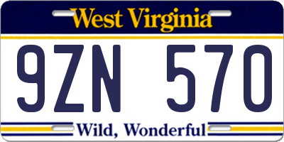 WV license plate 9ZN570