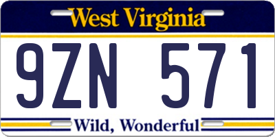 WV license plate 9ZN571