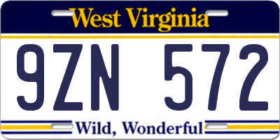 WV license plate 9ZN572