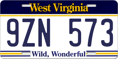 WV license plate 9ZN573