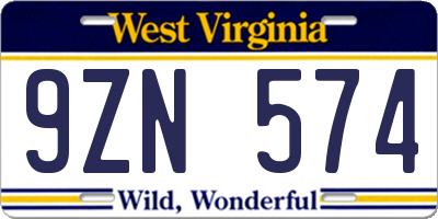 WV license plate 9ZN574
