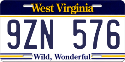WV license plate 9ZN576