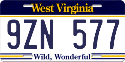 WV license plate 9ZN577