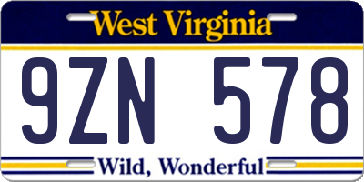 WV license plate 9ZN578