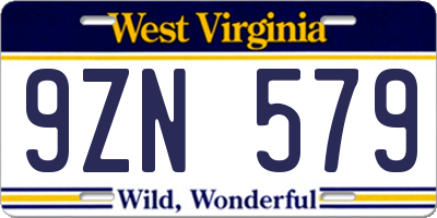 WV license plate 9ZN579