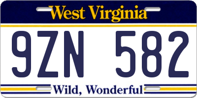 WV license plate 9ZN582